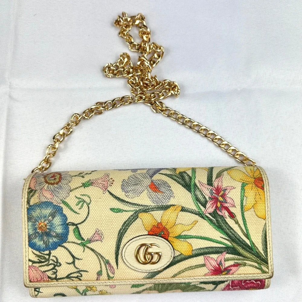Gucci Flora Canvas Marmont Long Wallet on Chain Limited Edition w/Box & Dust Bag - Picture 8 of 15